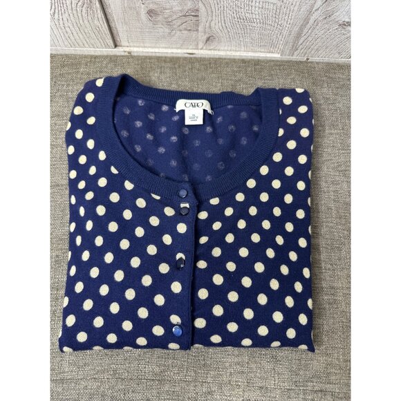 Cato Navy & White Polka Dot Cardigan Long Sleeves Sweater XL - Picture 3 of 6